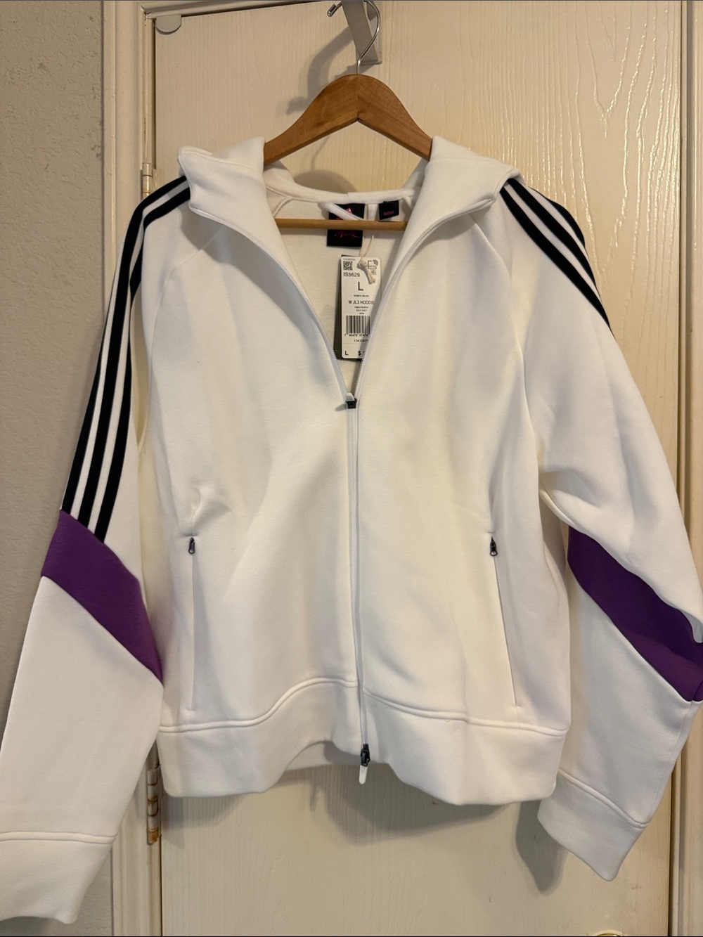 adidas RARE Jay3lle J3L White Full-Zip Track Jacket with Purple Sleeve Panels